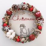 のんびり猫サンタのアップルChristmasリース