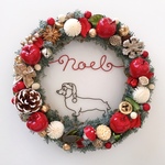 ダックスフンドサンタのNoelリース 