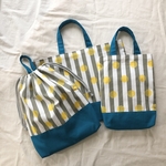 入園入学グッズ3点セット【グレーストライプドット×ターコイズ】