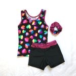 ハーフトップレオタード&スパッツ JL ※シュシュ付き         ◉サイズ違いオーダー可◉