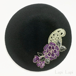 一点物 花の刺繍 ベレー帽 パープル 