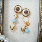 ☆Vintage☆モカ×ダスティブルーなアンティークアシメピアス/イヤリング