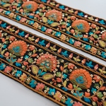 【1mカット済】シルク刺繍リボン　【ブラック×オレンジ】