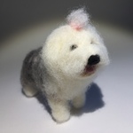 フェルト犬　オールドイングリッシュ・シープドッグ　リボンさん　<MW326>