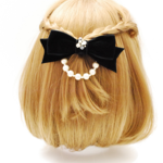 リボンバレッタ　　ブラック　コットンパール