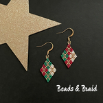 デリカビーズピアス/イヤリング　ひし形チェック(クリスマスカラー🎄)