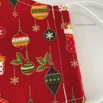 薄め🌈✈️大きめマスク、クリスマス🎄オーナメント柄、赤✨立体マスク、秋冬マスク