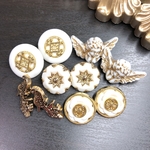 ホワイト アンティークボタン ＊ ペア ぼたん アソート ⌘ ヴィンテージ