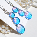 【ハンドメイドガラス】ohajikiピンクブルーピアス＊イヤリング（シルバーカラー）