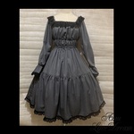 1点物*ウール シャーリング 長袖ワンピース ミディ丈★グレー×黒レース(即納品)