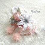 11/5（木）21:00~販売開始『Noël doux　ピンクラナンキュラスとホワイトポインセチアのチョーカー』犬　猫　クリスマス　クリスマスプレゼント　お誕生日　撮影　クラウン　首輪　