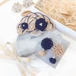 【クリスマスコフレ】 水引 バレッタ イヤリング ・ ピアス セット ネイビー