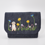【再販】お花畑わんこ刺繍（ラブラドールレトリバー）御朱印帳ケース〈デニム〉送料無料