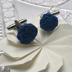 [かぎ針編み] カフスボタン 青 コットン