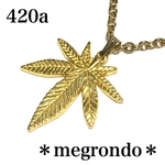 420a.マリファナのネックレス、金色