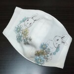 【ニットマスクシリーズ】冬のやわらかニットマスク キッズサイズ うさぎちゃん サックスA