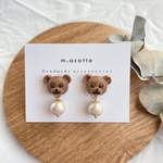 くまとコットンパールピアス/イヤリング