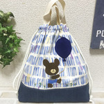 再販3🎈くまたんと風船の持ち手付き巾着袋♪体操着袋♪ブルー