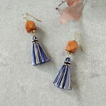 ウッドビーズ タッセル フリンジ  ピアス イヤリング 