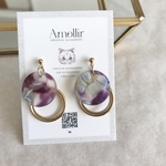べっこうピアス パープル ピアス シンプルピアス ゴールドフープ フープピアス イヤリング 樹脂ピアス サージカルステンレス アレルギー対応 /べっこうプレート×ゴールドフープピアス