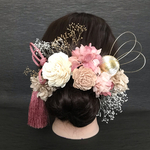 【新作】和装 卒業式 結婚式 成人式 ソーラーローズ　紫陽花　ヘッドドレス　くすみピンク　シャンパン　ゴールド　和玉　袴　タッセル　髪飾り　振り袖