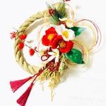 早割＊お正月美人な紅白椿と五重水引きで祝う新年のしめ縄飾り