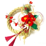 早割＊お正月寒紅椿と五重水引きで祝う新年のしめ縄飾り