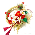 早割＊華やかな紅白椿と五重水引きで祝うお正月しめ縄飾り
