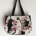 黒猫と薔薇 シンプルトートバッグ ハンドメイド
