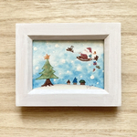 🎄透明水彩画「大忙しのサンタクロース」イラストミニ額 クリスマスプレゼント　ギフト　プチギフト クリスマス🎄