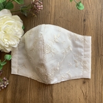 ゴム長さ調整可　エンブロイダリーレース　マスク　コットンレース　花柄　刺繍　大人用立体　マーガレット　結婚式　お受験　成人式　七五三