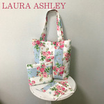 お試し価格★LAURA ASHLEY A4トートバッグ・ポーチセット ブーケ柄 サックスブルー×ホワイト