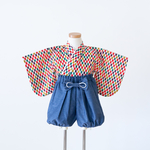 ✳︎ 矢絣とデニムのベビー袴 ✳︎ 70〜80cm リボン付