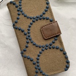 ミナペルホネン　タンバリン＊brown × blue gray 　＊iPhoneケース手帳型