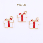M6880  30個 クリスマスチャーム プレゼントBOX エポ付き 1カン 13×17mm ゴールド 3×【10ヶ】