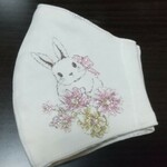 再販【ニットマスクシリーズ】冬のやわらかニットマスク うさぎちゃん ピンク   正面