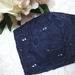 【新色❤️】秋におすすめ　レースマスク　マーガレット　紺　ネイビー　小池都知事　秋用マスク　刺繍　刺繍マスク　レース　マスク　秋　おしゃれマスク　結婚式　かわいいマスク　　