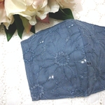 【新色❤️】秋におすすめ　レースマスク　マーガレット　ヴィンテージブルー　　小池都知事　秋用マスク　刺繍　刺繍マスク　レース　マスク　秋　おしゃれマスク　結婚式　くすみカラー　成人式　