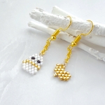 プチハートと雪だるまのピアス＊シャンパンゴールド