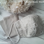 マーガレット刺繍マスク(マッシュルーム）　抗ウイルス生地シャインクール使用　シャインクールマスクシート２枚付き