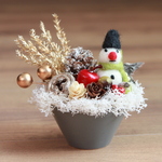 クリスマス・ミニチュアガーデン（雪だるま・Grey pot）