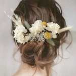 《再販》ドライフラワー ヘッドパーツ 髪飾り ヘアアクセサリー 成人式 和装 ブライダル パンパスグラス  イエロー かすみ草