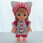 メルちゃんサイズ　パジャマ3点セット　イチゴ柄　赤水玉　服　ソランちゃん　レミンちゃん