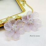 4pcs・透け感ビジューフラワー（ピンク）c-237