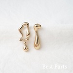 4pcs ピアスパーツ アシンメトリー ゴールド