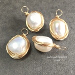 4pcs★goldframe pearl charm（ぷっくり淡水パール ワイヤーフレーム チャーム）