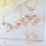 【42】ふんわり  ラズベリーcolor セット♡ピアス＊イヤリング♡ネックレス