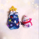 クリスマスツリーと雪だるまのブローチセット
