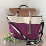 sumoa 様オーダー品☆トートバッグＬ・ショルダー付き☆帆布ベージュ×濃パープル