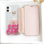 手帳型 選べる5色 押し花スマホケース iPhoneケース 【ブルー系】iPhone12